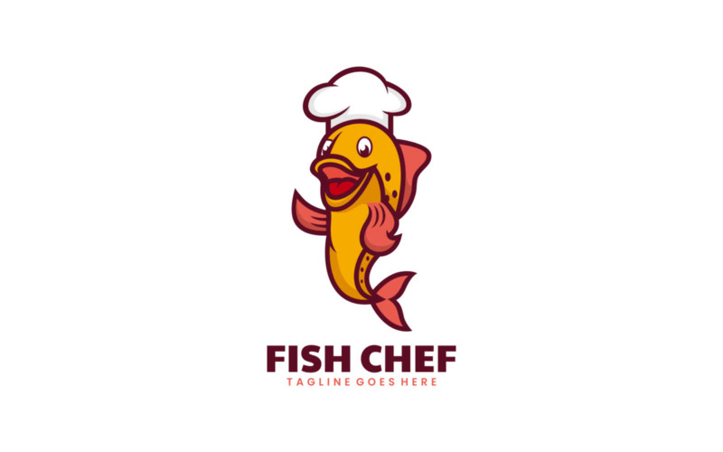 Logotipo de dibujos animados de la mascota del chef de pescado