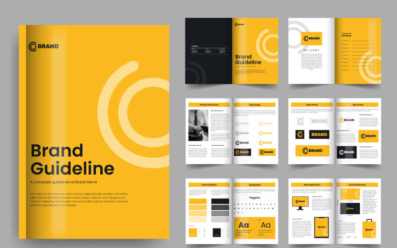 Modèle de ligne directrice de marque et conception de modèle de brochure manuelle de marque