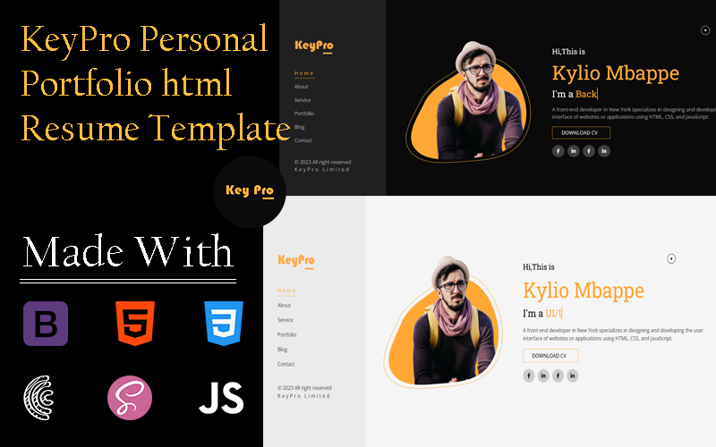 Modelo de currículo HTML de portfólio pessoal Keypro