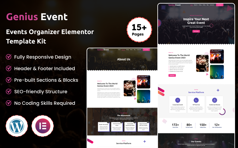 Genius Event - Event Organizer Elementor Template Kit