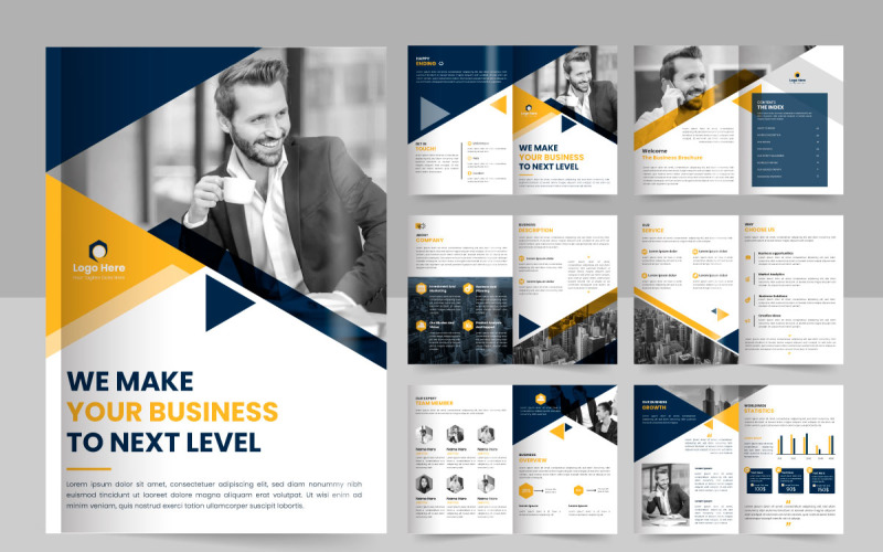 Layout-Design für Broschürenvorlagen, bearbeitbare Vorlage für 12-seitige Unternehmensbroschüren