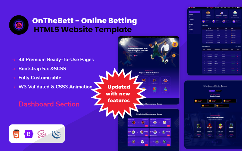 OnTheBett - Modello di sito Web HTML5 per le scommesse online