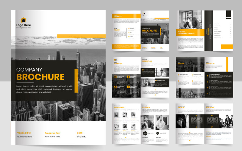 progettazione del layout del modello di brochure aziendale, modello modificabile di brochure aziendale di 12 pagine