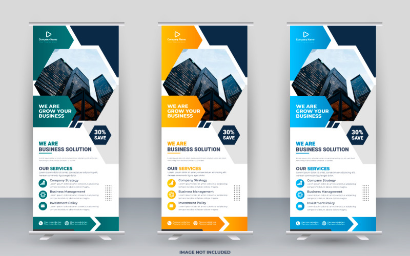 roll up banner design with geometric shape cutout and design