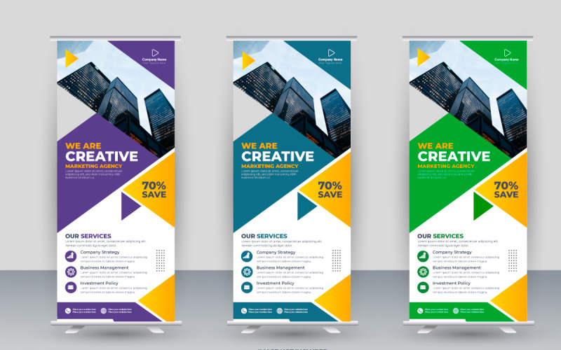 Vector x banner pull up roll up banner standee plantilla con formas creativas e idea