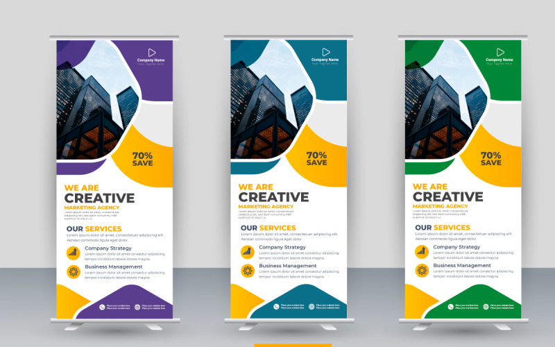 x banner pull up roll up banner standee template avec des formes créatives et une idée