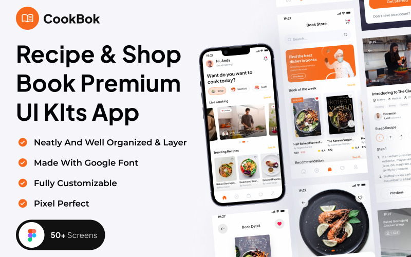 CookBok - Aplicación de kits de interfaz de usuario premium de la tienda de recetas y libros