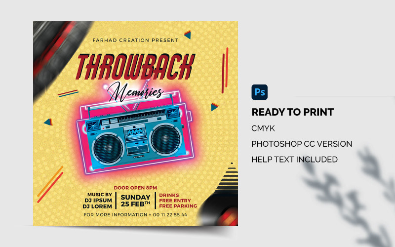 Folleto de fiesta retro de los 90, listo para imprimir