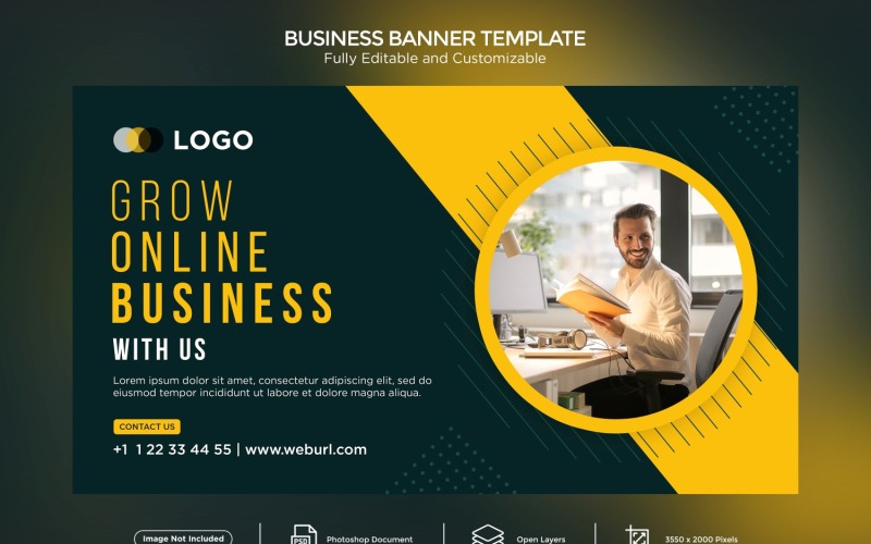 Haga crecer su negocio en línea con nosotros Plantilla de diseño de banner