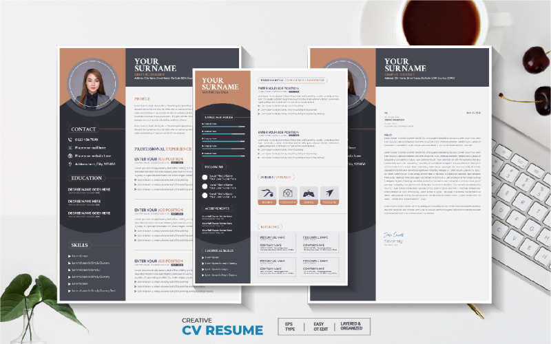 Kapak Mektubu ile modern CV veya Özgeçmiş Şablonu tasarımı