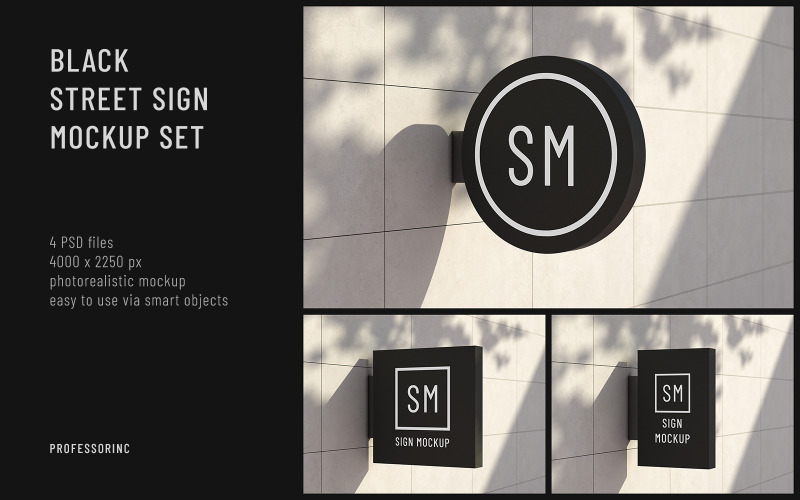 Siyah Sokak Tabelası Mockup Seti