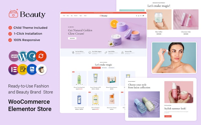Skönhet - Hudvård, Kosmetika och Spa Store WooCommerce Elementor Theme