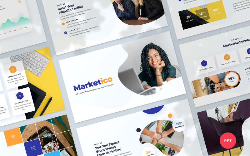 Marketico - Modello PowerPoint di presentazione dell'agenzia di marketing digitale e SEO
