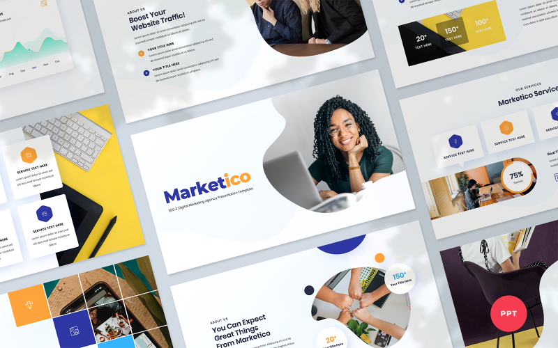 Marketico — szablon PowerPoint do prezentacji agencji SEO i marketingu cyfrowego