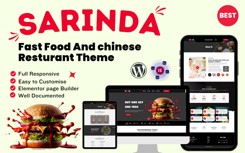 Sarinda Comida rápida y restaurante chino Tema de WordPress totalmente receptivo