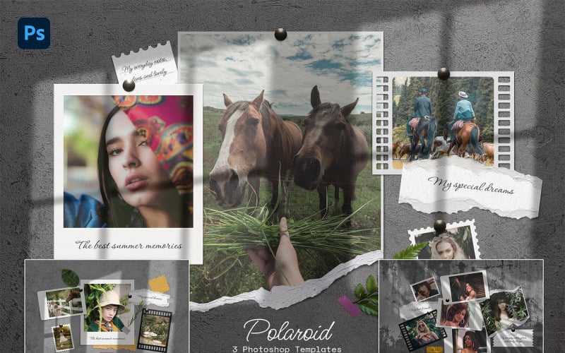 Polaroid Photo Templates with Torn Photos
