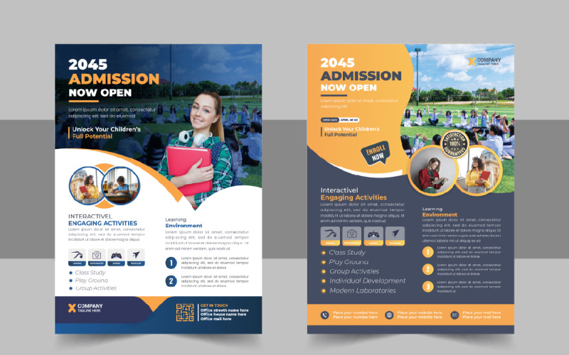Flyer d'admission à l'école créative ou mise en page du modèle d'affiche de retour à l'école