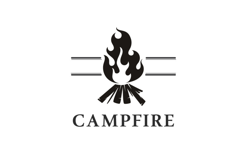Alev meşalesi kamp ateşi logosu vektör şablonu tasarımı v3