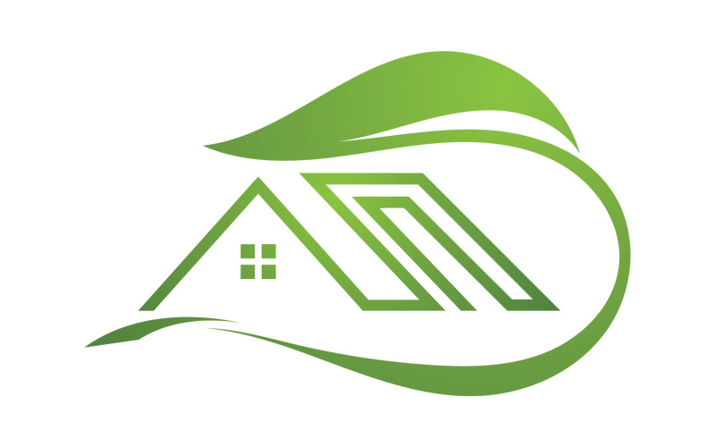Liść zielonego domu przejść zielony wektor logo domu v1