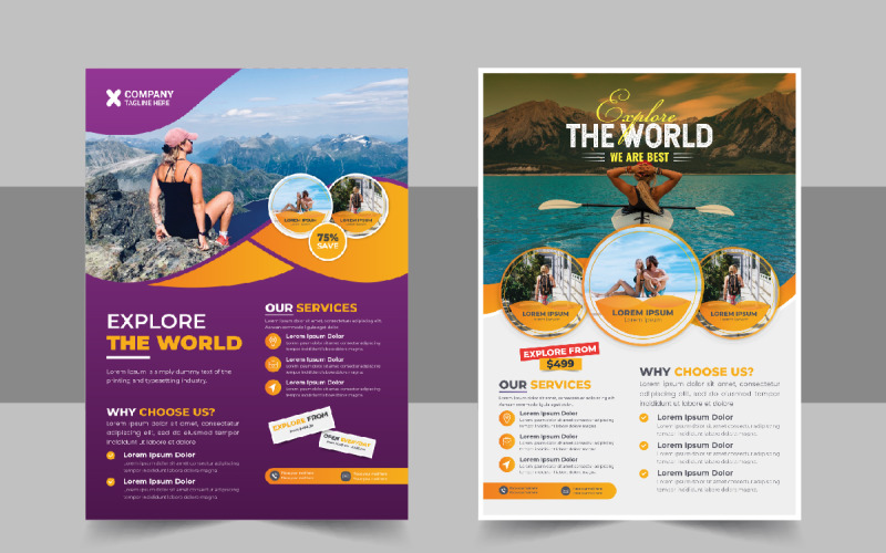 Conception de flyer de vacances de voyage ou modèle de page de couverture de brochure