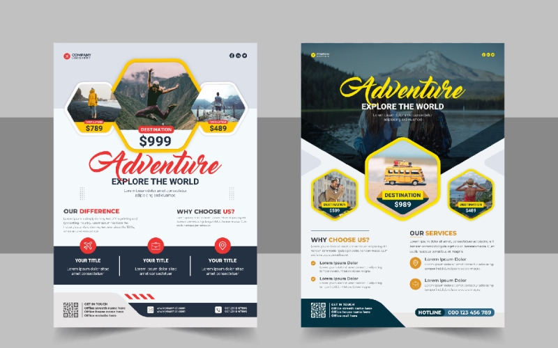 Conception de flyer de voyage d'entreprise et modèle de page de couverture de brochure pour agence de voyage