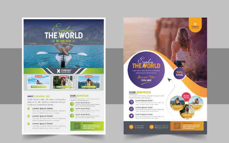 Creatieve moderne reisvakantie flyer ontwerp of brochure voorbladsjabloon