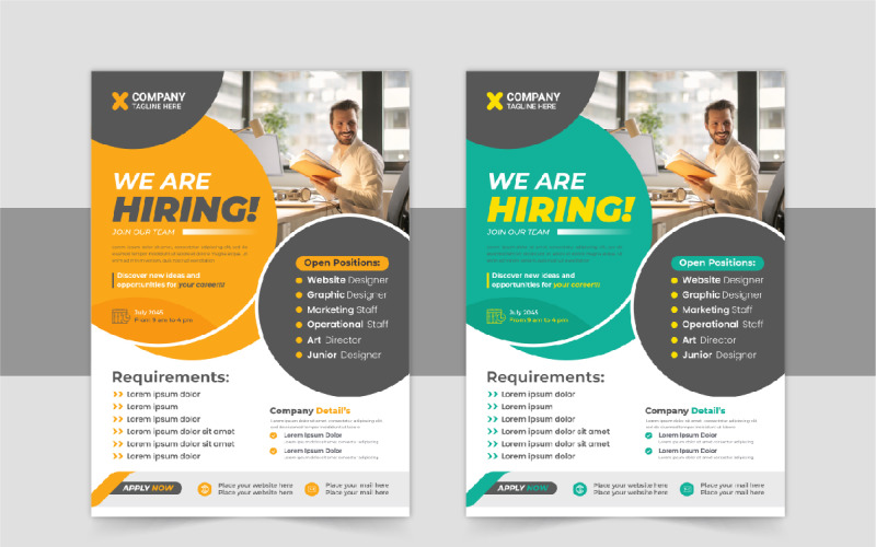 Design de folheto de contratação corporativa ou layout de modelo de folheto de vaga de emprego