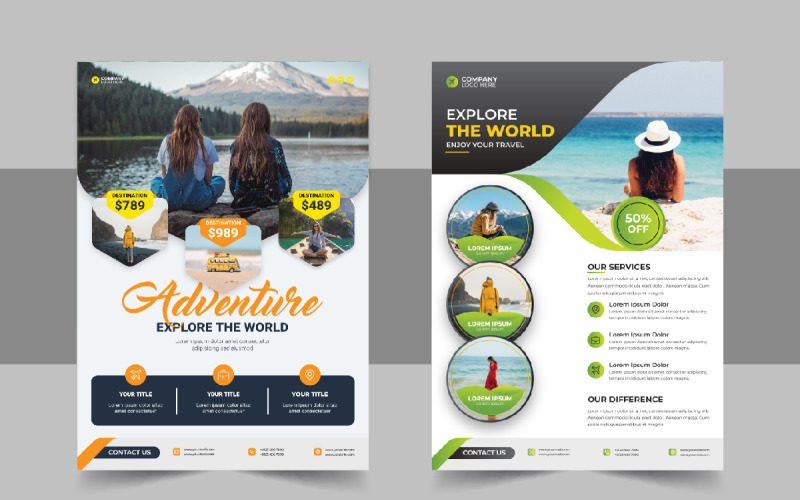 дизайн флаера о путешествиях и шаблон обложки брошюры для туристического агентства