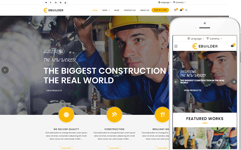 eBuilder - тема WooCommerce для строительства и строительства