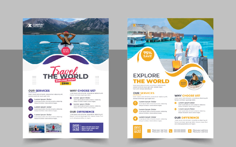 Kreatív utazási szórólap tervezés és brosúra borítólapsablonja