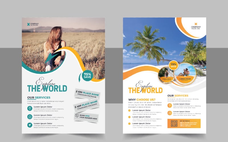 Modernes Reise-Ferien-Flyer-Design oder Broschüren-Deckblatt-Vorlage für Reisebüros