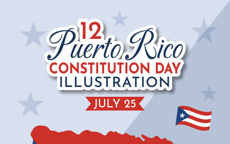 12 Glückliche Illustration zum Tag der Verfassung von Puerto Rico