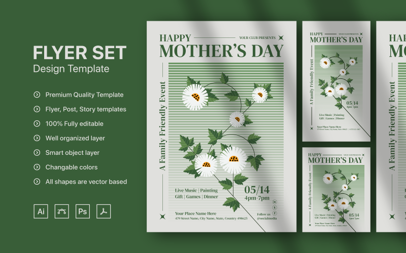 Plantilla de diseño de conjunto de publicaciones, historias y volantes para redes sociales del Día de la Madre