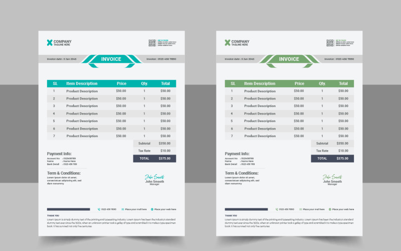 Creative invoice design template Design layout Concept