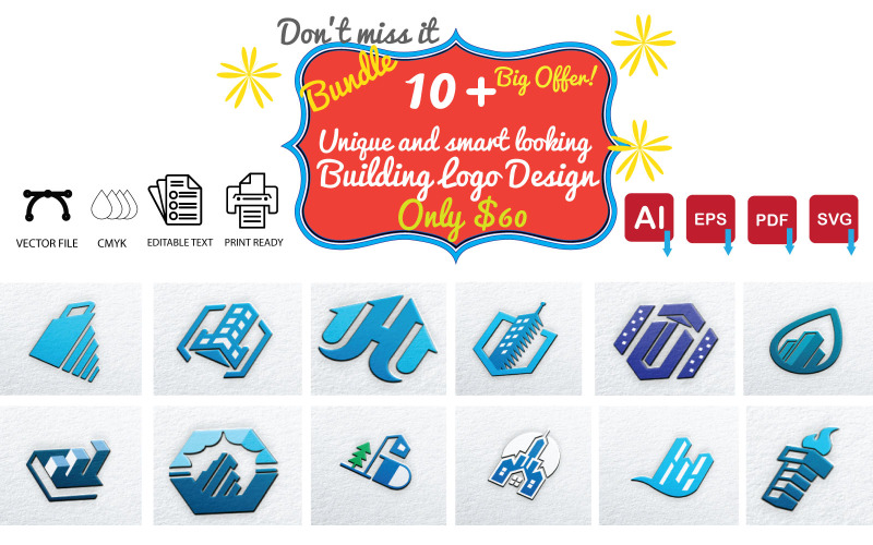 10+ Pacchetto di design del logo dell'edificio dall'aspetto unico e intelligente