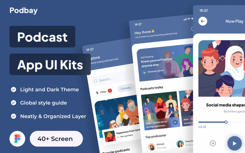 Podbay - Kits d'interface utilisateur d'application de podcast