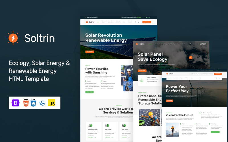 Soltrin - HTML-mall för sol och förnybar energi