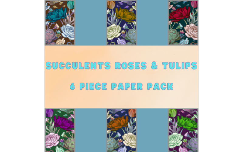 Succulents Roses and Tulips Paper Pack Digital WallPaper Digital Backgrounds