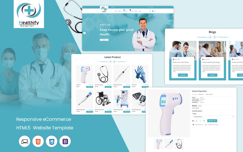 Healthify Web: modello HTML reattivo per la vendita di attrezzature ospedaliere e mediche