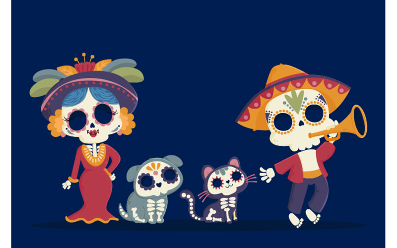 Illustrazione degli elementi del personaggio di Dia de Muertos
