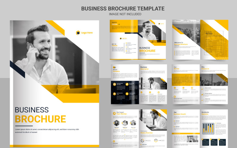 Progettazione del layout del modello di brochure aziendale, design del modello giallo brochure aziendale minimale,