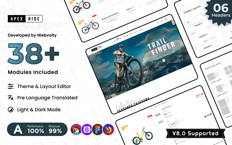 Apexride - 自行车骑手和运动 prestashop 8 模板