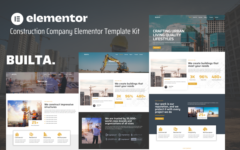 Builta - Kit de modèles Elementor pour entreprise de construction