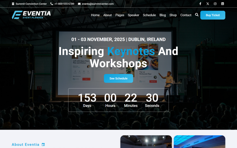 Eventia - Modello di sito web React per eventi e conferenze