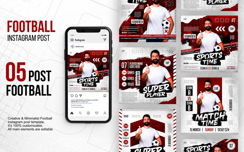 5 Football sports social media template