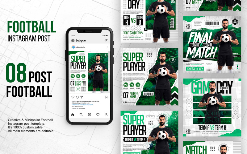 8 Modello di banner Instagram Post per gli sport di calcio