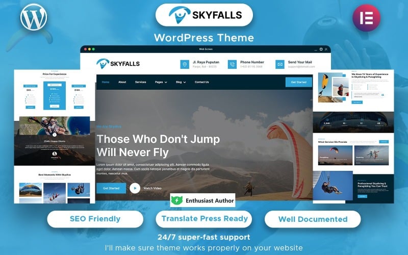 Sky Falls – WordPress-Theme für Fallschirmspringen und Gleitschirmfliegen