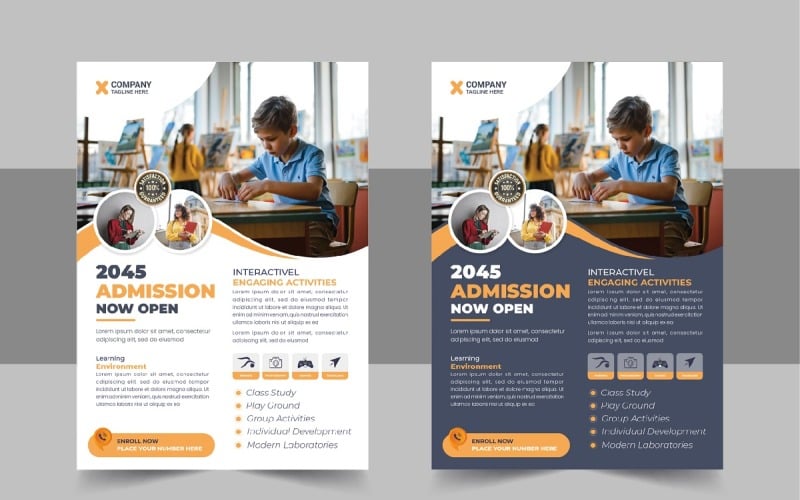 Kids back to school education admission flyer layout template or School admission flyer design
