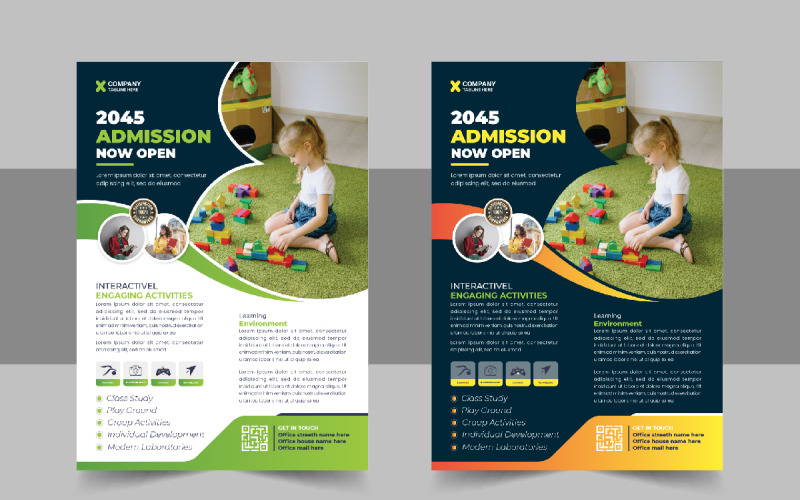 Modelo de layout de folheto de educação infantil para crianças ou layout de modelo de design de folheto de admissão escolar