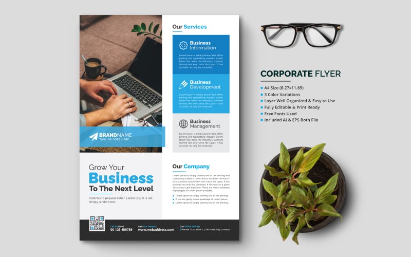 Corporate Business Flyer, Pamphlet, Handout, Leaflet Template Design for Marketing, Publications